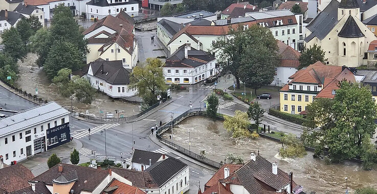 Land unter: Ganz Niederösterreich wurde durch das Hochwasser am Wochenende zum Katastrophengebiet, wie hier in Zwettl. 