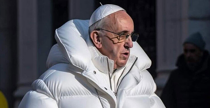 Papst Franziskus mit Pufferjacke