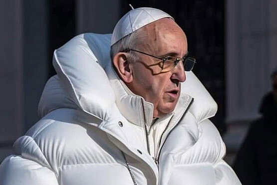 Papst Franziskus mit Pufferjacke