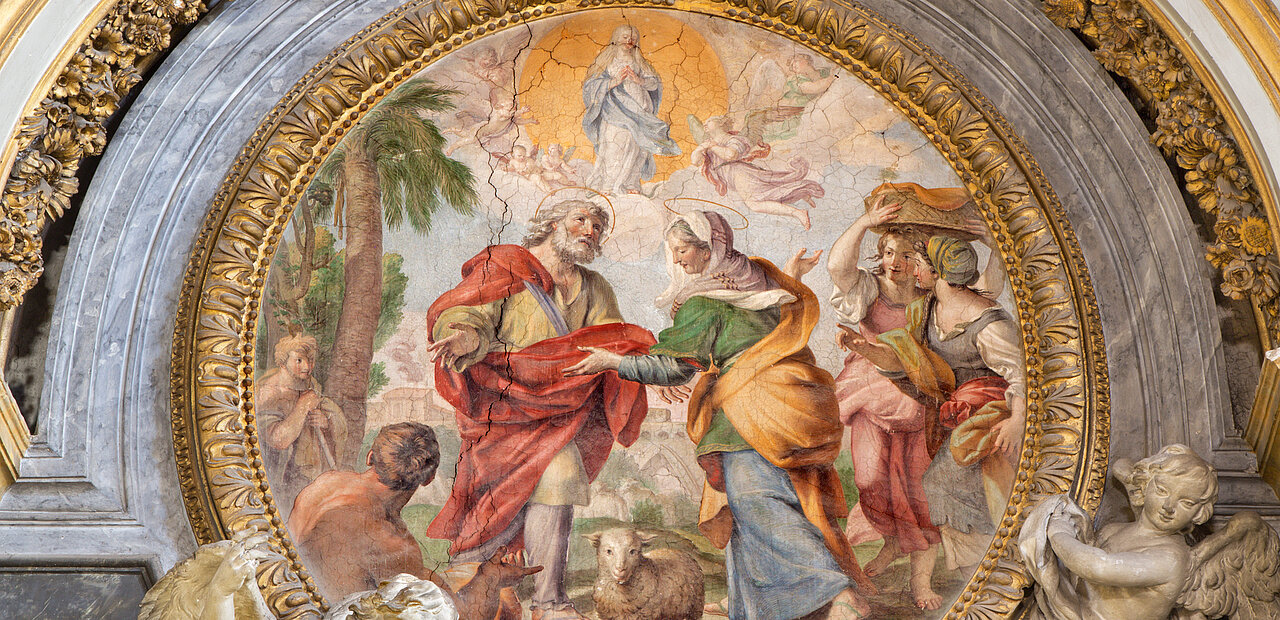 Das Fresko der Prophezeiung an Joachim und Anna in der Kirche Chiesa di Santa Maria dell Orto von Giovanni Baglione (1566 - 1643).