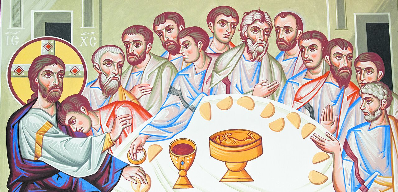 Jesus im Kreis der Apostel.
