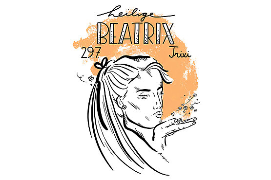 Beatrix wird üblicherweise als Römerin dargestellt mit einem Strick in der Hand.